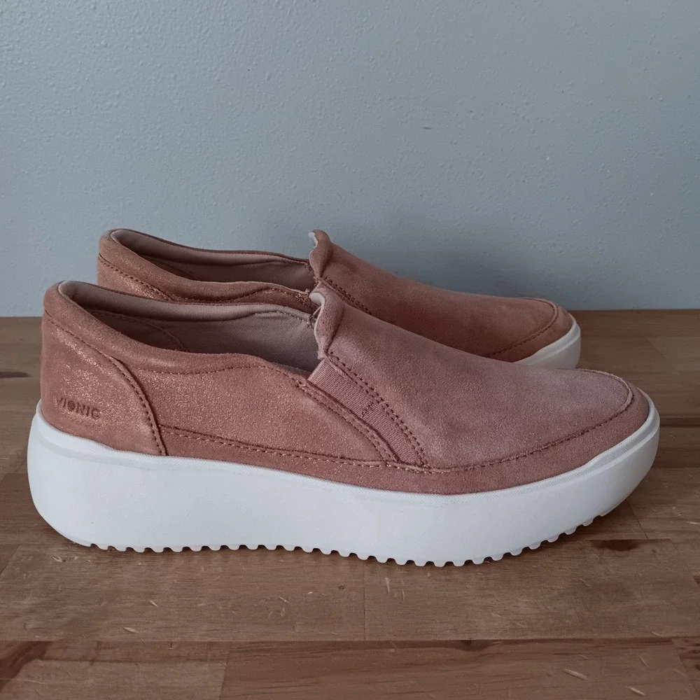 Vionic Kearny Slip On Sneakers Womens 6 Pink Suede Good Platform Shimmer - Picture 3 of 11